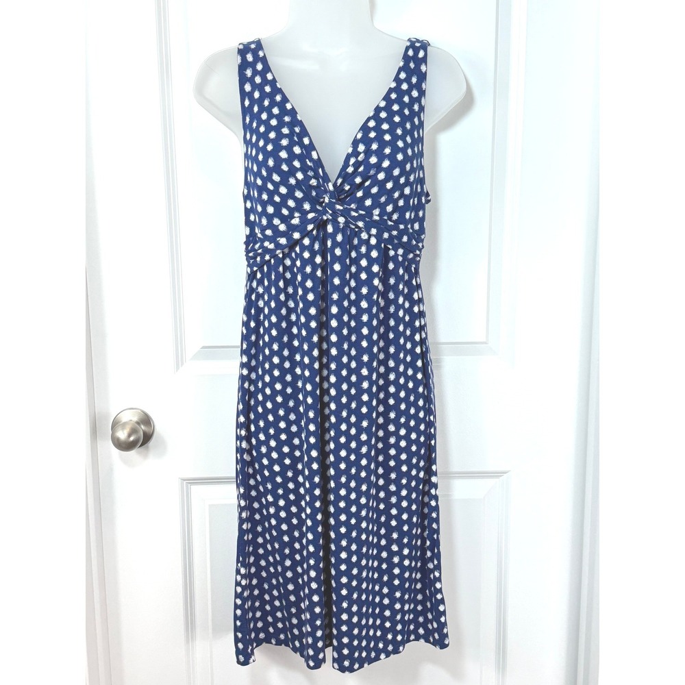 Merona Blue White‎ Dotted Twist Front V Neck Knee Length Dress S Midi Sundress